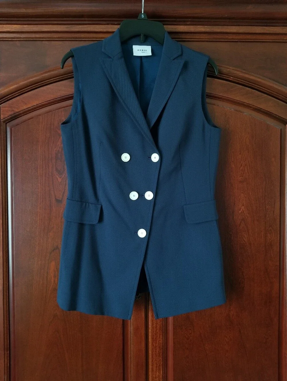 Akris Punto Navy Blue Double Breasted Sleeveless Blazer Vest Size 8
